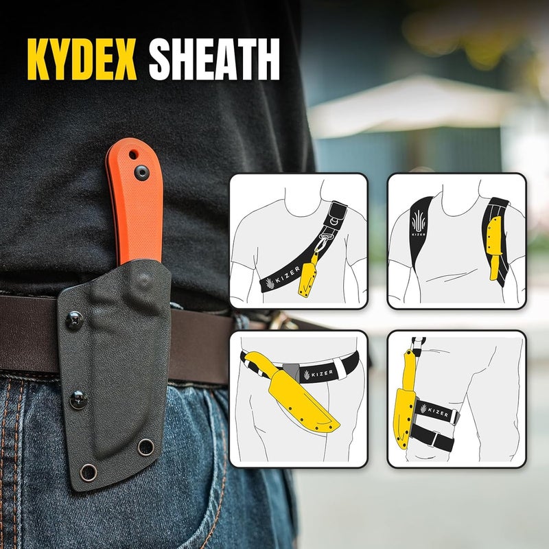 KIZER Deckhand Fixed Blade Knife with Sheath, D2 Blade Camping Knife G10 Handle, Fixed Blade EDC Knives for Men Women, Outdoor Hunting Hiking Survival Knives 1062M1 - Image 5